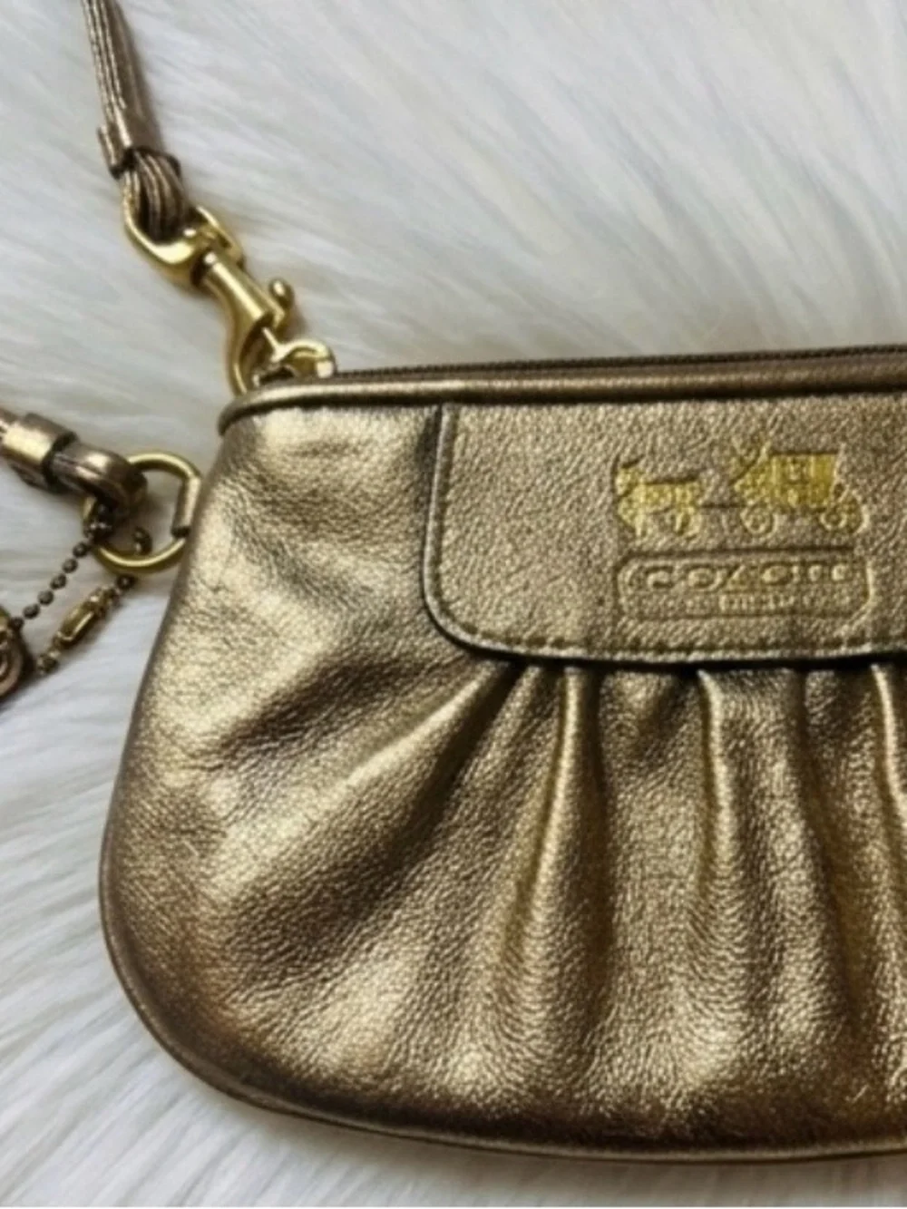 Coach Metallic Gold Leather Wristlet Clutch